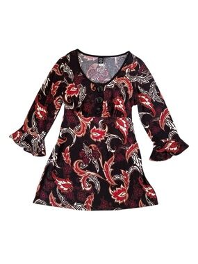 Volume One Paisley Babydoll Tie Back Blouse Bell Sleeves Size XL Vintage Y2K